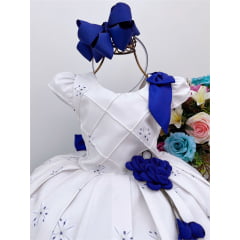 Vestido Infantil Off Flores Azuis Aplique Flor Luxo
