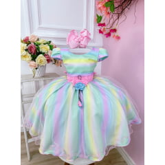 Vestido Infantil Chuva de Amor Colorido Com Broche Festas