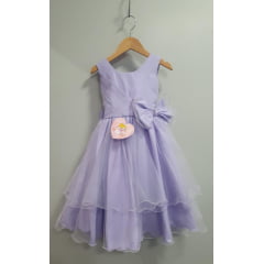 Vestido Infantil Lilás Busto Drapeado Aplique Laço Damas