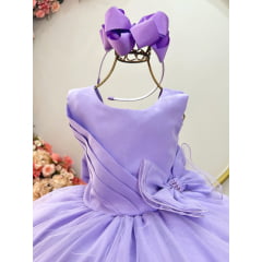 Vestido Infantil Lilás Busto Drapeado Aplique Laço Damas