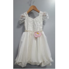 Vestido Infantil Marfim Renda Cinto de Pérolas Festas