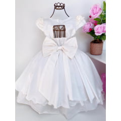 Vestido Infantil Off Damas de Honra Casamento Luxo Pérolas