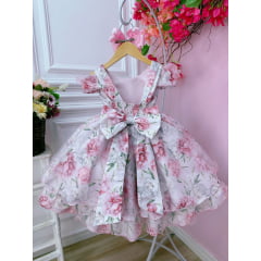 Vestido Infantil Rosa Bebê Jardim Flores Cinto de Pérolas