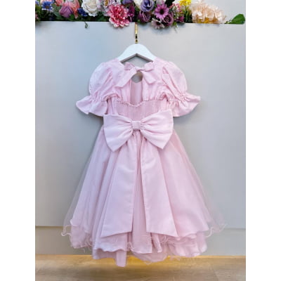 Vestido Infantil Rosa Busto Bordado Daminhas Festas Luxo