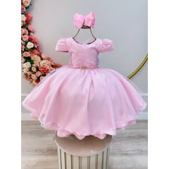 Vestido Infantil Rosa Claro Busto Com Nervura Damas Festas