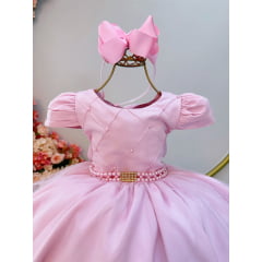 Vestido Infantil Rosa Claro Busto Com Nervura Damas Festas