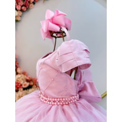 Vestido Infantil Rosa Claro Busto Com Nervura Damas Festas