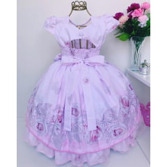Vestido Infantil Rosa Floral Laço Princesas Luxo Damas Festa
