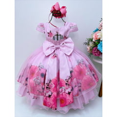 Vestido Infantil Rosa Floral Luxo Cinto Pérolas Strass