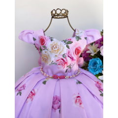 Vestido Infantil Rosa Floral Luxo Pérolas