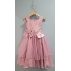 Vestido Infantil Rose Busto Drapeado Aplique Laço Damas