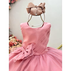 Vestido Infantil Rose Busto Drapeado Aplique Laço Damas