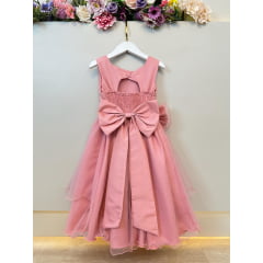 Vestido Infantil Rose Busto Drapeado Aplique Laço Damas