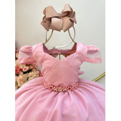 Vestido Infantil Rose Busto Nervura Daminhas Festas