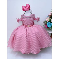 Vestido Infantil Rosê C/ Cinto de Pérolas Strass Luxo