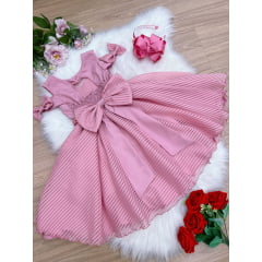 Vestido Infantil Rosê C/ Cinto de Pérolas Strass Luxo