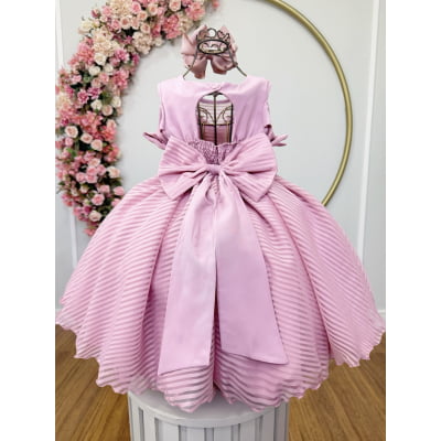 Vestido Infantil Rosê C/ Cinto de Pérolas Strass Luxo