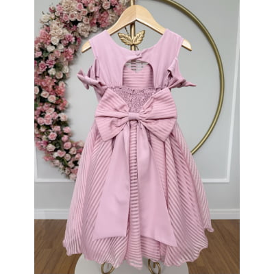 Vestido Infantil Rosê C/ Cinto de Pérolas Strass Luxo