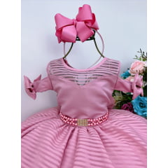 Vestido Infantil Rosê C/ Cinto de Pérolas Strass Luxo