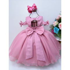 Vestido Infantil Rosê C/ Cinto de Pérolas Strass Luxo