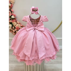 Vestido Infantil Rose Com Renda Cinto de Pérolas e Strass