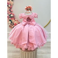 Vestido Infantil Rose Com Renda Cinto de Pérolas Festas