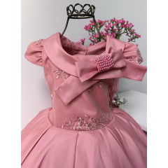 Vestido Infantil Rosê Damas de Luxo Festas Casamentos Renda
