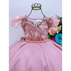 Vestido Infantil Rosê Renda Damas de Honra Casamento Pérolas