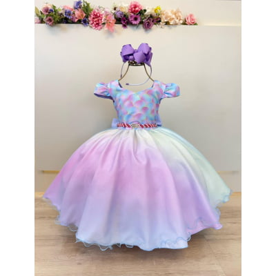 Vestido Infantil Sereia Busto Escamas Colorido Festas