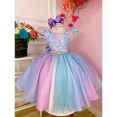 Vestido Infantil Sereia Colorido C/ Cinto de Pérolas Strass