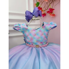 Vestido Infantil Sereia Colorido C/ Cinto de Strass Pérolas
