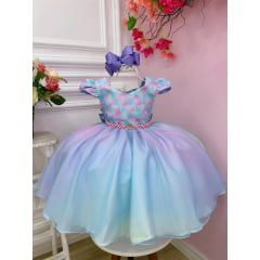 Vestido Infantil Sereia Colorido C/ Cinto de Strass Pérolas