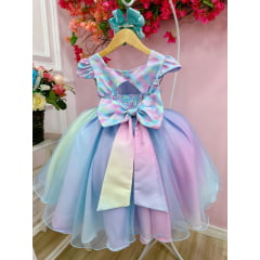 Vestido Infantil Sereia Colorido C/ Cinto de Strass Pérolas
