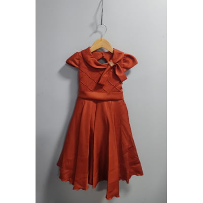 Vestido Infantil Terracota Busto Nervura Formaturas Damas