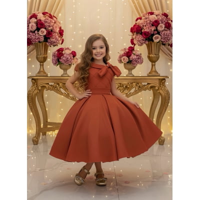 Vestido Infantil Terracota Busto Nervura Formaturas Damas Vestido Infantil Terracota Busto Nervura Formaturas Damas