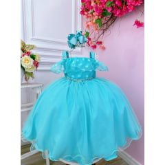 Vestido Infantil Verde Bolinhas C/ Pérolas e Strass