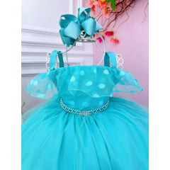 Vestido Infantil Verde Bolinhas C/ Pérolas e Strass