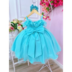 Vestido Infantil Verde Bolinhas C/ Pérolas e Strass