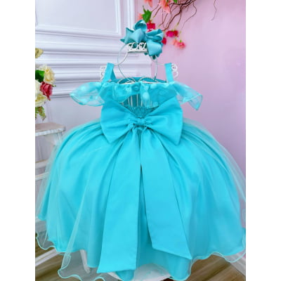 Vestido Infantil Verde Bolinhas C/ Pérolas e Strass