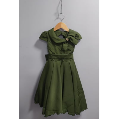 Vestido Infantil Verde Musgo Busto Nervura Formaturas Damas