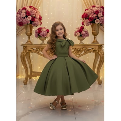 Vestido Infantil Verde Oliva Busto Nervura Formaturas Damas Vestido Infantil Verde Oliva Busto Nervura Formaturas Damas