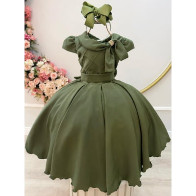 Vestido Infantil Verde Oliva Busto Nervura Formaturas Damas
