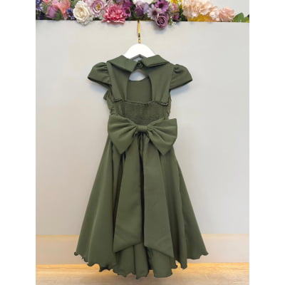 Vestido Infantil Verde Oliva Busto Nervura Formaturas Damas