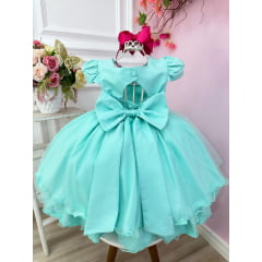 Vestido Infantil Verde Florido C/ Broche Flor Festas