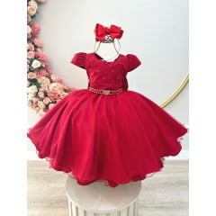 Vestido Infantil Vermelho Busto Com Nervura Damas Festas