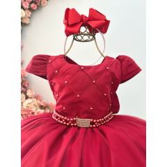 Vestido Infantil Vermelho Busto Com Nervura Damas Festas