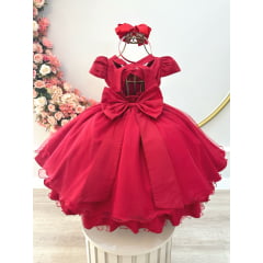 Vestido Infantil Vermelho Busto Com Nervura Damas Festas