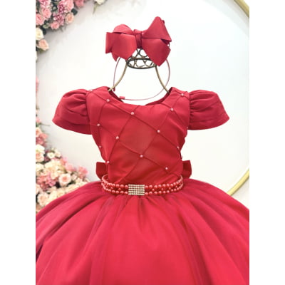 Vestido Infantil Vermelho Busto Com Nervura Damas Formatura