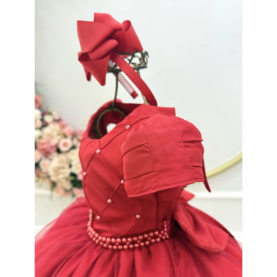 Vestido Infantil Vermelho Busto Com Nervura Damas Formatura