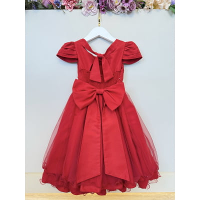 Vestido Infantil Vermelho Busto Com Nervura Damas Formatura